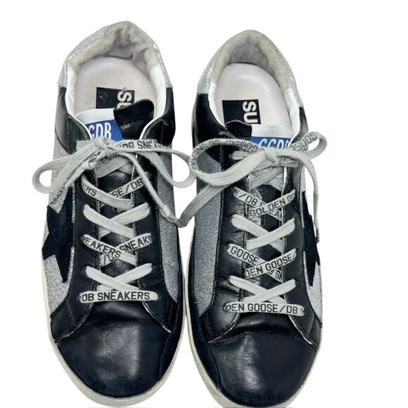 Golden Goose Superstar Sneakers Women Size 37 Silver Glitter Black Star Leather - Picture 9 of 15